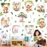 9 Pcs Jungle Animal on Swings Wall Sticker, Removable Safari Animal Wall Decals with Inspirational Quotes for Baby Boy Girl Infant Children Kids Nursery Living Room Bedroom Classroom Playroom Decor