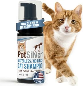 PetSilver Waterless Cat Shampoo - No Rinse Bath & Dry Shampoo for Cats - Long-Haired & Sensitive Skin - Cleans, Conditions & Moisturizes - Hypoallergenic & Fragrance-Free - Patented Formula - 5 fl oz