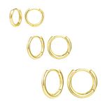 3 Pairs Small Huggie Hoop Earrings Set 14K Gold Hypoallergenic Lightweight Huggie Hoops Earrings for Women (Classic Hoop Earrings, 10/12/15mm)