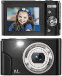 Digital Camera 36 Mega Pixels 1080P Small Vlogging Camera Portable Camera, 16X Digital Zoom, 2 Batteries Kids Camera for Students, Teens (Dark Black)