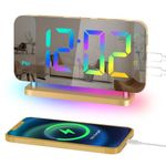 Digital Alarm Clock, Alarm Clock Bedside, 7.4''LED Mirror with 10 Modes RGB Night Light, Adjustable Brightness, USB Mains Powered, Digital Clock for Bedroom Living Room Office - Gold