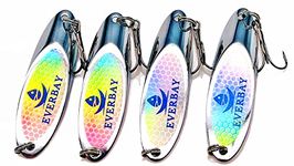 EVERBAY Sea Fishing Dexter Style Silver Spoons Fishing Lures Metal Jig Wire Long Cast Sea Fishing Tackle Fishing Spinnerbait Mackerel Trout Salmon Bass Cod Pollock Spinning/Trolling, set/4pcs, 50g