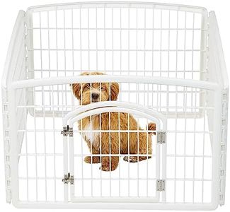 IRIS USA Dog Playpen, 4-Panel 60 cm Pet Playpen with Door, Puppy Playpen, Indoor/Outdoor Dog Pen, 89 x 89 x 60, Foldable, Customizable, White