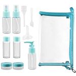 Travel Bottle Set 10 Pcs with Bag, Leakproof Empty Clear Travel Bottles for Toiletries Portable Travel Bottles for Cosmetic, Lotion, Shampoo, Cream (Blue)