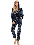 Orshoy Onesies For Women Hooded Zip up Jumpsuit Adults Two Front Side Pockets Fleece Ribbed Cuffs Winter Plus Size Stars Blue S