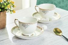 GOLDEN QUEEN'S Gold and Platinum Series Cups & Saucers for Coffee/Tea/Hot Drinks - Set of 12 pcs | Designed with 24 Carat Gold (6 Cups & 6 Saucers) - Gold & Blue Florals