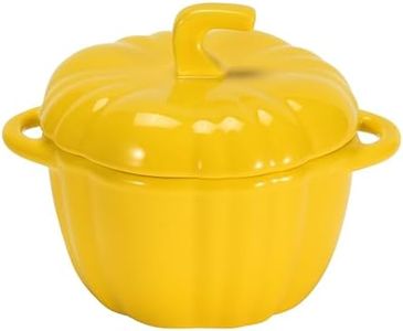 Bruntmor Ceramic Ramekins with lids oven safe - Serving Pot for Food, Soup - Adorable Pumpkin-Shaped Tabletop Decoration - Locks in Flavor with Porcelain Enamel Glaze - Yellow