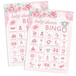 Baby Shower Bingo Game Pink Rose Edition, 20 Players Baby Bingo Cards for Kids Baby Shower, Reveal Party Games Favors Supplies Decorations Souvenirs Gifts