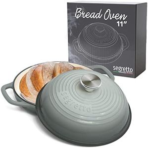 Segretto Cookware Enameled Cast Iron Bread Pan with Lid, 11” Grigio Scuro (Gray) Bread Oven Cast Iron Sourdough Baking Pan, Dutch Oven for Bread -