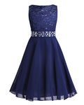 iiniim Girls Sparkling Lace Chiffon Sleeveless Flower Girl Dress Wedding Princess Pageant Bridesmaid Birthday Party Dresses Navy Blue 12 Years