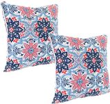 Sunnydaze Set of 2 Outdoor Decorative Throw Pillows - 16-Inch Square -for Indoor or Outdoor Seating - Red and Blue Floral