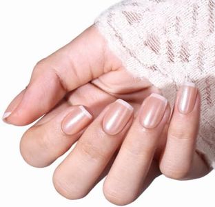 Modelones French Tip Press on Nails Short Square Glazed Glitter Fake Nails