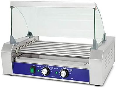 VERTES Hot Dog Maker Machine à Hot Dog Gril à Saucisses et Réchauffeur Électrique 1400W (Acier Inoxydable, 7 Rouleaux, Température de 50 à 250°C, 2 Zones de Chauffage, Couvercle en Verre Trempé)