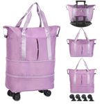 VOOWO Rolling Duffle Bag with Wheels, Expandable Foldable Duffel Bag with Wheels for Travel, Rolling Luggage Carry on Duffel Bag, Wheeled Travel Duffle Bag, Large Weekend Bag (Purple)