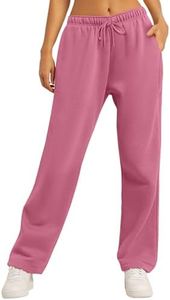AUTOMET Women's Wide Leg Sweatpants Fleece Lined Baggy Straight Leg Lounge Pants Fall Outfits Athletic Joggers with Pockets DarkPink XS