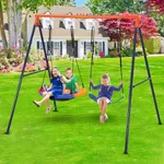 32 Inch Saucer Swing with Frame for Kids Outdoor, 440lbs Saucer Swing Set with Heavy-Duty Metal A-Frame and Adjustable Ropes, Round Swing Sets for Backyard, Playground and Park, 1 Seat (Rainbow 2)