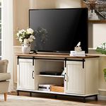 WAMPAT Farmhouse TV Stand with Sliding Barn Doors - Wood Entertainment Center for TVs Up to 65" with Storage Cabinets and Adjustable Shelves for Living Room, 58", White