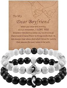 CheersLife Cadeau Saint Valentin Pour Homme Bracelet Couple Cadeau Pour Couple Pour Mon Cher Petit Ami Bracelet Couple Amoureux pour 2 Cadeau Couple St Valentin Bracelet Anneau de Cœur 2PCS