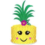 Palksky Glitter Big Pineapple Cake Topper Set With Eyes, Dimple, Mouth/Tropical Hawaiian Aloha Luau Themed Party Cake Decoration Supplies for Birthday Wedding Baby Shower(6.8x5.8inch)