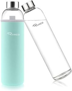 Ryaco Botella de Agua Cristal 750ml, Botella de Agua Reutilizable 26 oz, Sin BPA Antideslizante Protección Neopreno Llevar Manga y Cepillo de Esponja (750ml, Verde claro)
