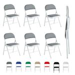 mcc direct Set of 6 Folding Chairs, Faux Leather Foldable Chairs with Metal Frame and Padded Seat, Easy to Fold and Store for Home, Office, Dining and Reception (Grey)