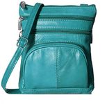 SILVERFEVER Genuine Leather Pocket Organizer Crossbody Handbag (Turquoise)