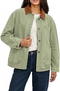 Fnortc Womens Oversized Jeans Jacket Casual Long Sleeve Corduroy Collar Barn Boyfriend Trendy Denim Jacket Coat with Pockets
