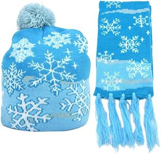Kids Merry Christmas Hats Light up Hat Beanie Winter Hat Scarf Kids Knitted Beanie (Snowflake)