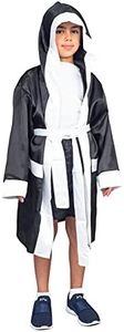 Costume Agent Boxing Robe and Shorts Halloween Costume Cosplay for Kids Satin Boxer Cloak (Black, Blank (Not Printed))