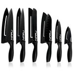 Rylan 6 Pcs Kitchen Knife Set with Covers, High Carbon Stainless Steel Black Colour Coated Chef Knife I Utility Knife I Sontuku Knife I Bread Knife I Utility Knife I Paring Knife (Black)