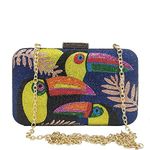 Boutique De FGG Toucan Bird Crystal Clutch Purses for Women Evening Minaudiere Handbags Party Rhinestone Clutch Bag,Mini, Blue, Small