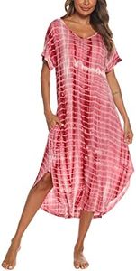 AVIIER Nightgowns for Women Cotton Night Shirt Sleepwear Ladies Soft Loungewear with Pockets (Tie Dye-Red, Medium)