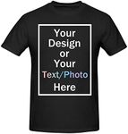 Custom Tee Shirt Men/Women Personalized Add Your Own and Text Design Image T-Shirt Add Your Text Photo Front/Back Print, Black, X-Large