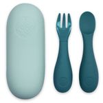 TUM TUM Silicone Baby Cutlery with Travel Case - Baby Spoon & Fork Set - Designed with Feeding Specialist - Baby Led Weaning Utensils - Dishwasher, Steriliser Friendly - BPA Free - 6m+, Blue