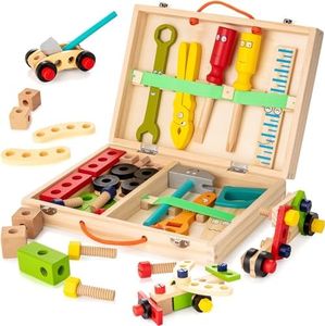 Kids Tool Set Toy, Stem Montessori Toys for 3 4 5 Years Old Boy Girl, 43 Pcs Wooden Toddler Tool Kits Inc Box, Learning Educational Construction Toy, Birthday for Kids