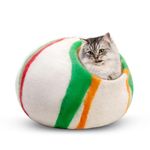 Woolygon Premium Felt Cat Cave Bed – Wool Kitty Beds Handcrafted Kitten Caves Bed for Indoor Cats - Made from 100% Eco-Friendly Merino Wool, Foldable Cat Hidewawy Covered Cat House Pod (Candy Swirl)