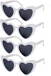 4 Pack Vintage Heart Shaped Sunglasses White Sunglasses For Women Cat Eye Ladies Fashion Retro Eyeglasses, Vintage Love Heart Sunglasses for Protection Eyewear