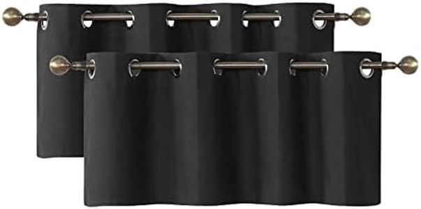Home Queen Grommet Blackout Curtain Valance Window Topper for Living Room, Short Cafe Valence, Set of 2, 54 W X 18 L Inch, Black