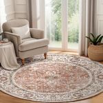 Round Rug 5ft Area Rug Vintage Rug Indoor Thin Rug Deerly Retro Accent Rug Distressed Carpet Floral Print Circle Rug 5' Round Boho Rug Non Slip Bedroom Living Room Dining Room Brickred