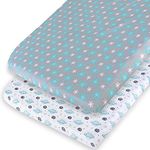 Fitted Pack N Play Playard Sheets (27" X 39"), 2 Pack Pack N Play Sheets Fitted Compatible Graco Pack n Play,Mini Crib,100% Soft and Breathable Microfiber,Satellite & Flower