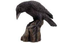 Leaning Black Raven on Rocks Hand Painted Resin Statue Figurine by PTC