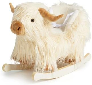 Baby Rocking Horse,Highlander Cattle Rocking Toy for 1+ Year Old Boys and Girls Rocking Horse for Kids Room Nursery Birthday Party Shower Gift Wood Animal Rocker French Design 3-Side Seat PP Cotton