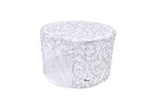 Periea 'Abby' Round Home Storage Boxes with Zip Lids, Front Window & Folding Steel Frame (Grey Damask, Large)