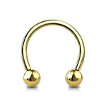 Jewel Barrel Horseshoe Piercing Barbell Circular Bar Septum Nose Ear Ring Hoop Surgical Steel Helix Tragus Jewellery 16G 6mm 8mm 10mm (Gold, 8)