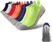 ZANZER (6 Pairs) Non Slip Socks Football Anti Slip Sport Socks Fashion Pilates Cotton Non Slip Athletic Yoga Hospital Slipper Socks Yellow + Black + Orange + Red + Blue)