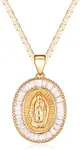 Barzel 18K Gold Plated Flat Mariner/Marina 060 3MM Chain Necklace With Cubic Zirconia Virgin Mary Guadalupe Charm Pendant (20)