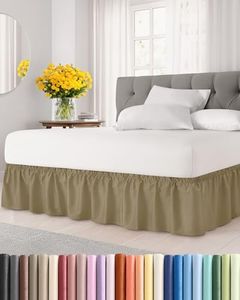 Wrap Around Dust Ruffle Bed Skirt - Khaki - for King Size Beds w/ 24 Inch Drop - Easy Fit Elastic Strap - Adjustable Pleated Bedskirt w/Brushed Fabric - Wrinkle & Fade Free - Women, Men, Kids & Teens