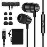 ULIX Rider USB C Headphones, 5 Years Warranty, Magnetic USB-C Earbuds for iPhone 16 15 Pro Max Plus Samsung Galaxy S23 Ultra S22 S21 FE S20 Z Flip 3 Fold 4 A53 A54, USB Type C Earphones - Black