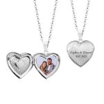 Heart Locket Necklace with Picture Inside Personalized Photo Lockets Engraved Text Picture Pendant Necklace Jewelry Gift for Girls Women