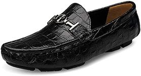 Asifn Mens Leather Casual Slip on Driving Loafers Flat Walking Moccasin Business Dress Boat Shoes Fashion Slipper 11.5-12 Black,11.42" Heel to Toe